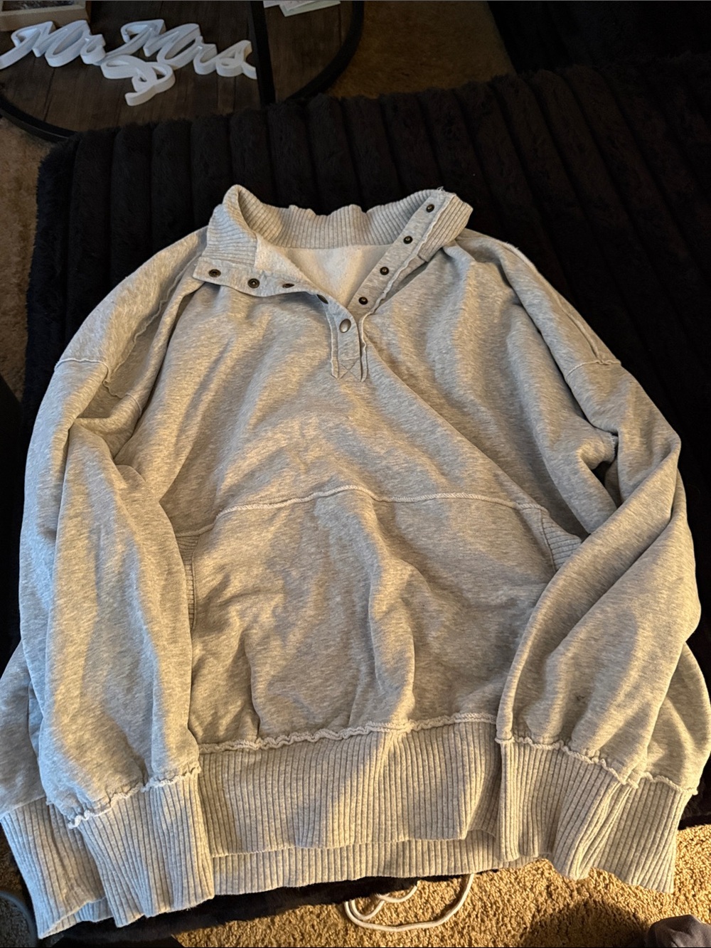 Light Gray Snap Henley Pullover Sweatshirt